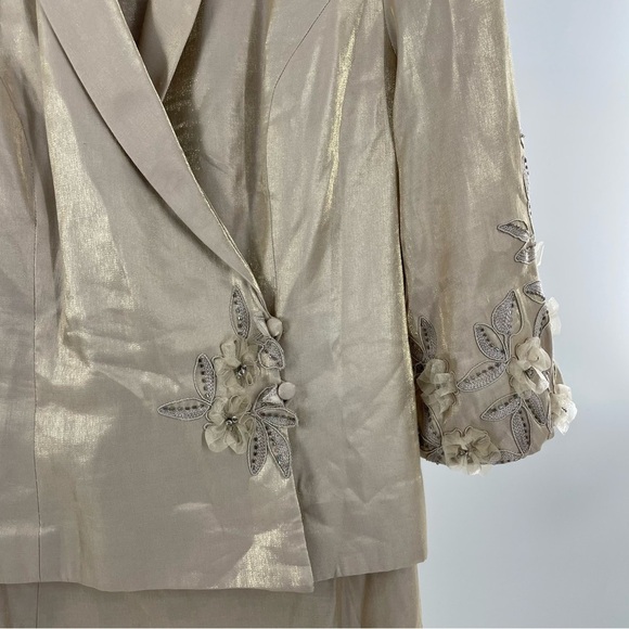 Alex Evenings Metallic Gold Long Skirt and Jacket Formal Floral Mother of Bride - Picture 2 of 16